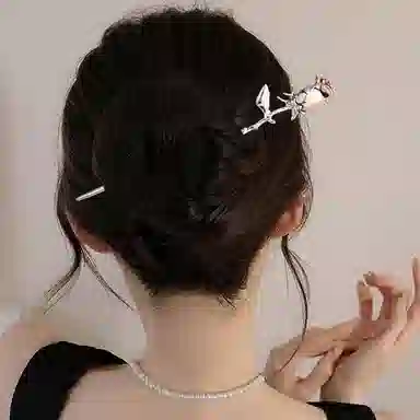 贯古今 高级感新中式花朵发饰玫瑰花 合金 发簪 女款