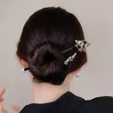 贯古今 甜美桃花流苏中式步摇古风旗袍汉服盘发发饰 木制 发簪 女款