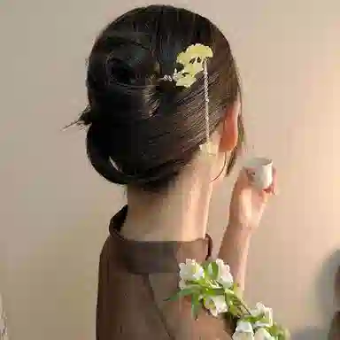 贯古今 气质银杏叶流苏高级感丸子头盘发简约现代 合金 发簪 女款