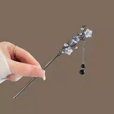 贯古今 水墨立体花朵高级感步摇流苏盘发发钗新中式簪子 合金 发簪 女款