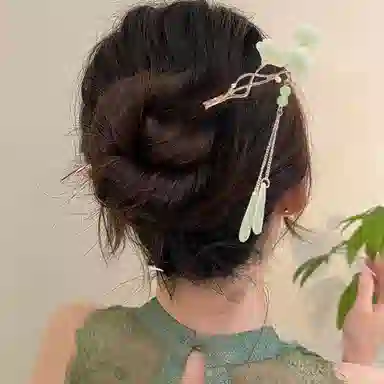 贯古今 古风银杏叶流苏新中式步摇簪子盘发饰清冷汉服旗袍发钗 合金 发簪 女款