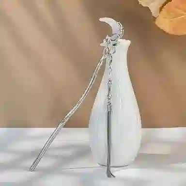 贯古今 新中式月亮中国风旗袍汉服长款钗子高级感挽发日常簪子头饰 合金 发簪 女款