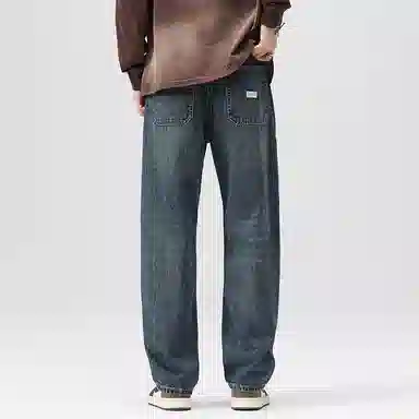 【dme】 高街美式水洗显腿长中腰复古纯色休闲宽松阔腿百搭通勤牛仔裤 男女同款 蓝色