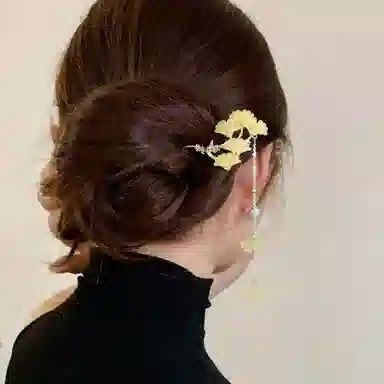 贯古今 气质银杏叶流苏高级感丸子头盘发简约现代 合金 发簪 女款