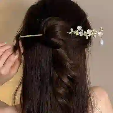 贯古今 高级感气质复古古风珍珠梅花 合金 发簪 女款