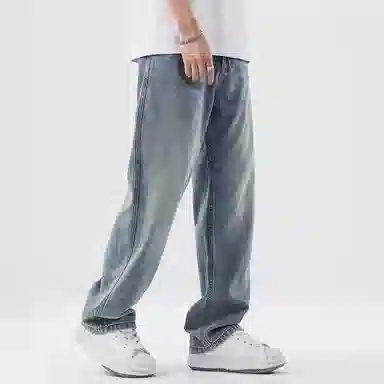 【dme】 基础款纯色时尚舒适百搭休闲阔腿长裤美式水洗宽松垂感直筒牛仔裤 男女同款 浅蓝色