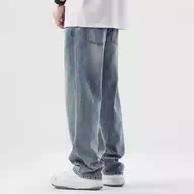 【dme】 基础款纯色时尚舒适百搭休闲阔腿长裤美式水洗宽松垂感直筒牛仔裤 男女同款 浅蓝色