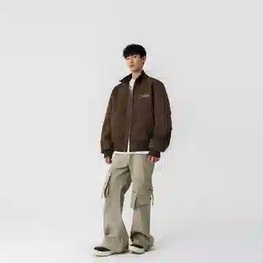 大卫贝肯 美式高街简约字母印花机车风美拉德色系高级感宽松休闲百搭立领皮夹克外套 男女同款