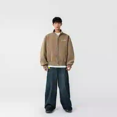 大卫贝肯 美式高街简约字母印花机车风美拉德色系高级感宽松休闲百搭立领皮夹克外套 男女同款