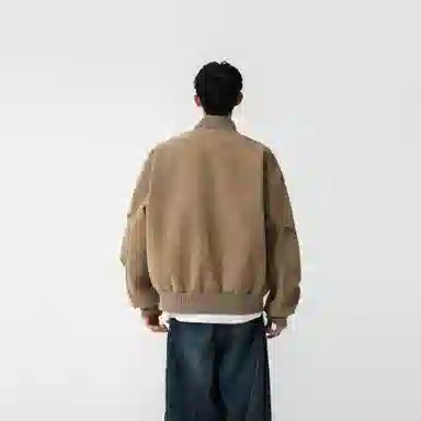 大卫贝肯 美式高街简约字母印花机车风美拉德色系高级感宽松休闲百搭立领皮夹克外套 男女同款