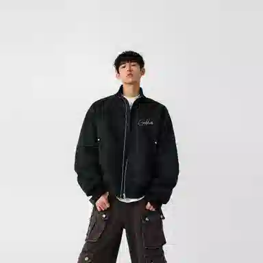 大卫贝肯 美式高街简约字母印花机车风美拉德色系高级感宽松休闲百搭立领皮夹克外套 男女同款