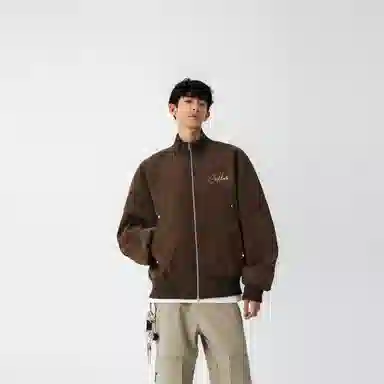 大卫贝肯 美式高街简约字母印花机车风美拉德色系高级感宽松休闲百搭立领皮夹克外套 男女同款