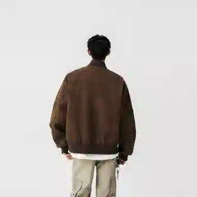 大卫贝肯 美式高街简约字母印花机车风美拉德色系高级感宽松休闲百搭立领皮夹克外套 男女同款