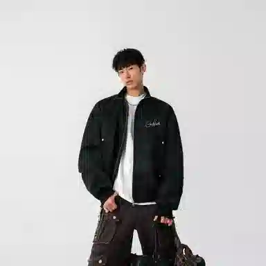 大卫贝肯 美式高街简约字母印花机车风美拉德色系高级感宽松休闲百搭立领皮夹克外套 男女同款