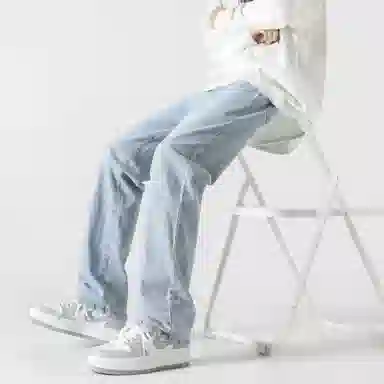 颂希尔 美式高街潮牌基础款百搭休闲水洗做旧弹力宽松直筒牛仔裤 男女同款