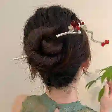 贯古今 植绒花朵 流苏新中式国潮盘发发钗复古高级感气质发饰 合金 发簪 女款