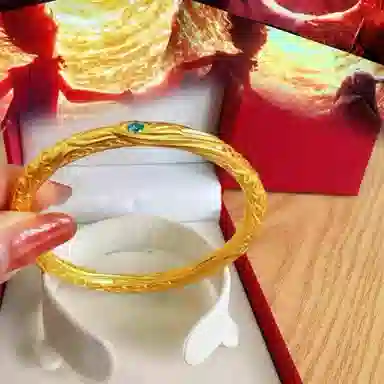 谧月珠宝 复古新中式灵运龙纹乾坤圈儿混天绫经典传承久不掉色光面立体不规则纹理素圈闭口好运 合金 手镯 男女同款情侣款