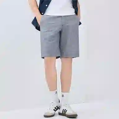 佐丹奴 天然棉麻半松紧腰梭织休闲短裤 男款