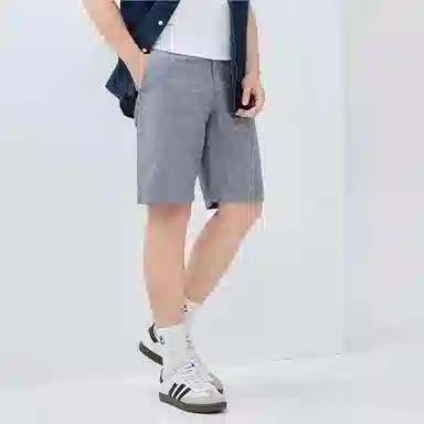 佐丹奴 天然棉麻半松紧腰梭织休闲短裤 男款
