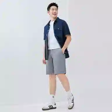 佐丹奴 天然棉麻半松紧腰梭织休闲短裤 男款