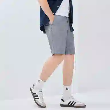佐丹奴 天然棉麻半松紧腰梭织休闲短裤 男款