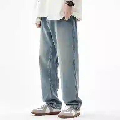 【dme】 纯色基础款水洗时尚简约直筒休闲长裤男款美式复古宽松日常通勤阔腿牛仔裤 男女同款 靛蓝色