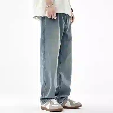 【dme】 纯色基础款水洗时尚简约直筒休闲长裤男款美式复古宽松日常通勤阔腿牛仔裤 男女同款 靛蓝色