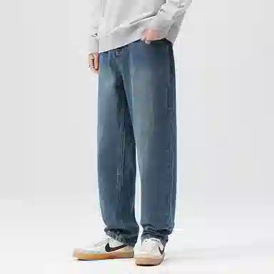 【dme】 时尚潮流宽松百搭垂感休闲舒适柔软复古阔腿显高显瘦直筒牛仔裤 男女同款 中蓝色