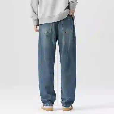 【dme】 时尚潮流宽松百搭垂感休闲舒适柔软复古阔腿显高显瘦直筒牛仔裤 男女同款 中蓝色