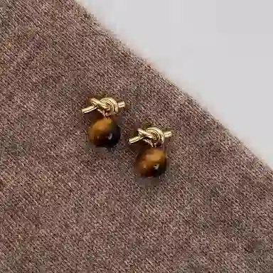喜潮 绳结法式复古美拉德小众设计轻奢百搭 虎眼石 耳环 女款