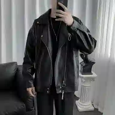 大卫贝肯 美式高街户外简约宽松翻领拉链长袖皮衣 男女同款 黑色