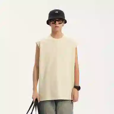 兰缪 日系纯色简约宽松百搭圆领休闲亲肤柔软舒适透气无袖背心 男女同款