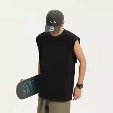 兰缪 日系纯色简约宽松百搭圆领休闲亲肤柔软舒适透气无袖背心 男女同款