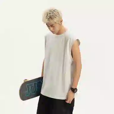 兰缪 日系纯色简约宽松百搭圆领休闲亲肤柔软舒适透气无袖背心 男女同款