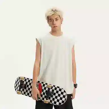 兰缪 日系纯色简约宽松百搭圆领休闲亲肤柔软舒适透气无袖背心 男女同款