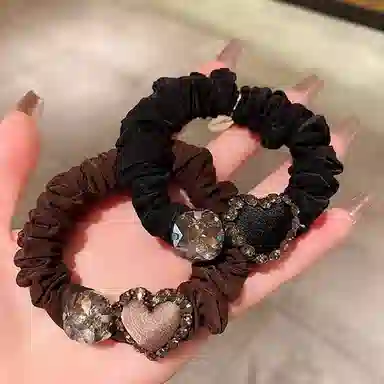 左欧 爱心 精致韩国高档丸子头扎头发 布艺 头绳 女款