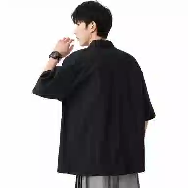 袋鼠 简约纯色宽松休闲百搭短袖衬衫 男女同款