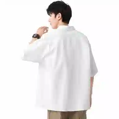 袋鼠 简约纯色宽松休闲百搭短袖衬衫 男女同款