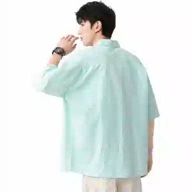 袋鼠 简约纯色宽松休闲百搭短袖衬衫 男女同款