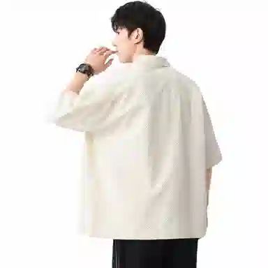 袋鼠 简约纯色宽松休闲百搭短袖衬衫 男女同款