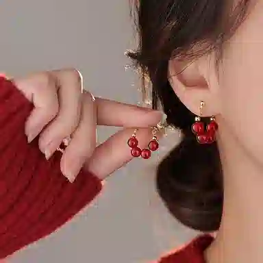 韵系 轻奢安可拉红色 铜镀金 耳环 女款