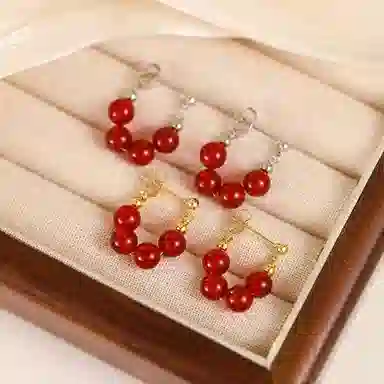 韵系 轻奢安可拉红色 铜镀金 耳环 女款
