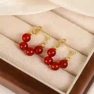 韵系 轻奢安可拉红色 铜镀金 耳环 女款
