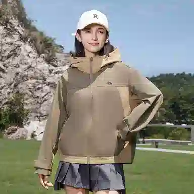 鸭鸭 山系户外露营宽松短款休闲时尚连帽防风纯色长袖夹克外套 男女同款