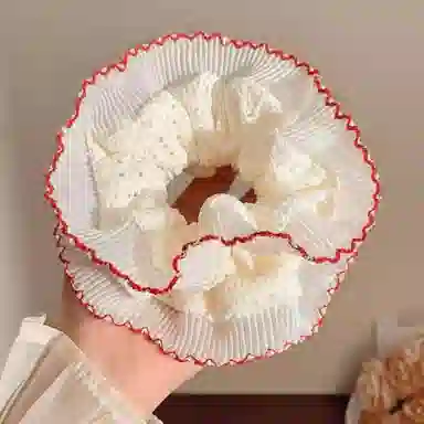 丹琴 法式温柔简约 少女花边双层大肠韩系气质大号高级感丸子头发饰发绳 蕾丝 发圈 女款