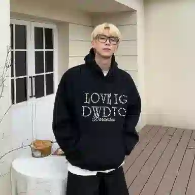 物质公式 美式复古轻奢重磅立体珍珠定珠圆点发泡印花工艺标语排版设计连帽套头潮牌帽衫时尚休闲保暖卫衣 男女同款