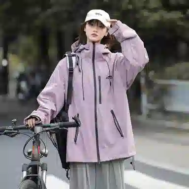 依文  简约字母宽松休闲连帽  防水防风透气保暖冲锋衣 男女同款