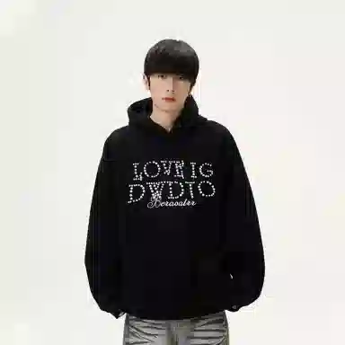 物质公式 美式复古轻奢重磅立体珍珠定珠圆点发泡印花工艺标语排版设计连帽套头潮牌帽衫时尚休闲保暖卫衣 男女同款