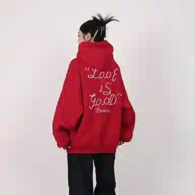 物质公式 美式复古轻奢重磅立体珍珠定珠圆点发泡印花工艺标语排版设计连帽套头潮牌帽衫时尚休闲保暖卫衣 男女同款