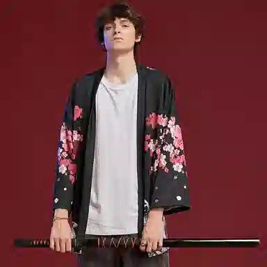 Kimura Sansha Sakura Crane Print Robe